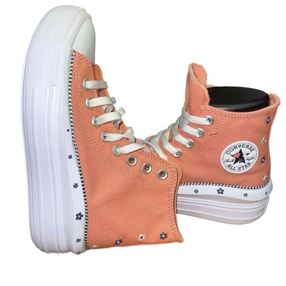New Converse Women's Chuck Taylor All Star Move Platform Daisies Peach Sneakers - Picture 4 of 7
